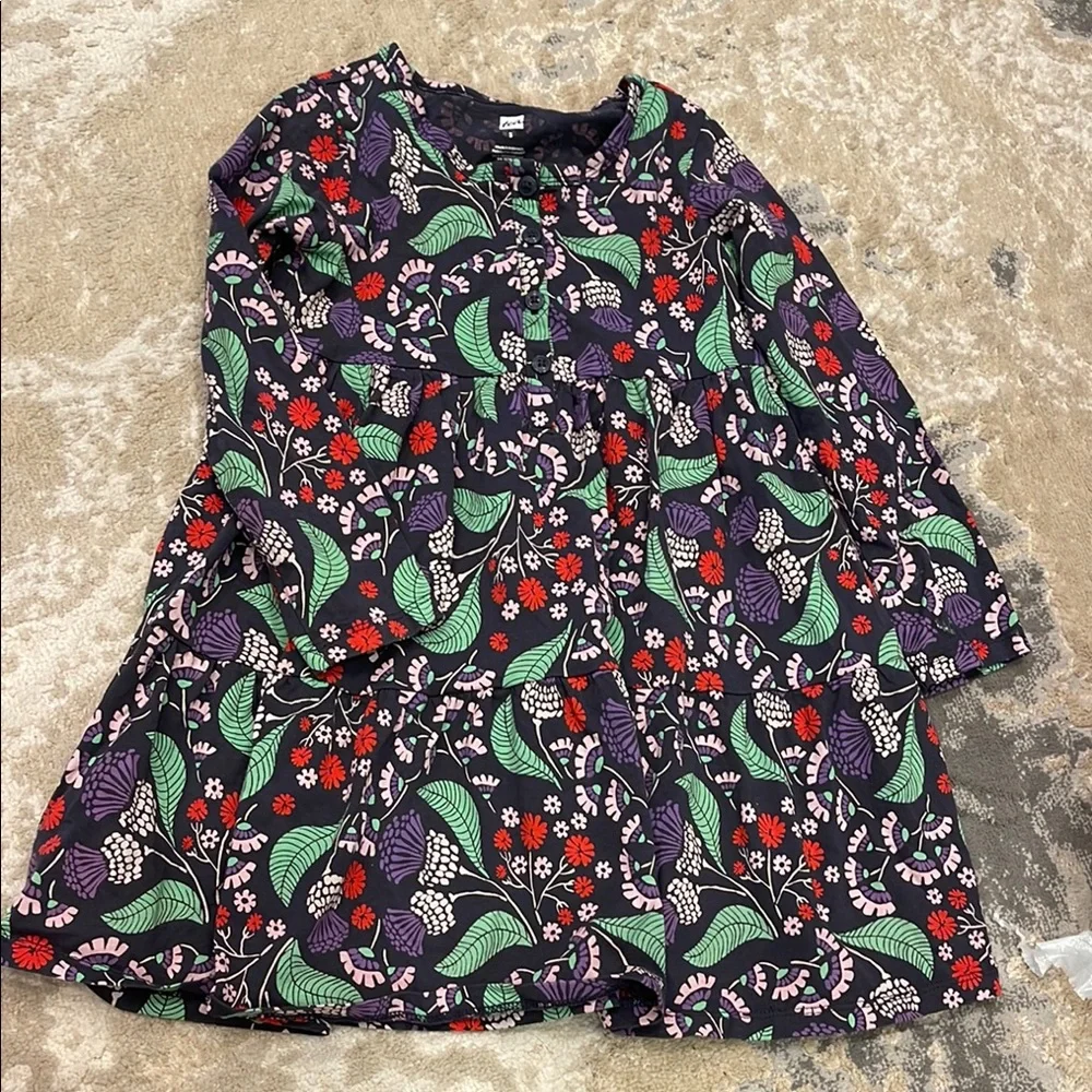 Tea Collection Black and Green Floral Dress Size 5